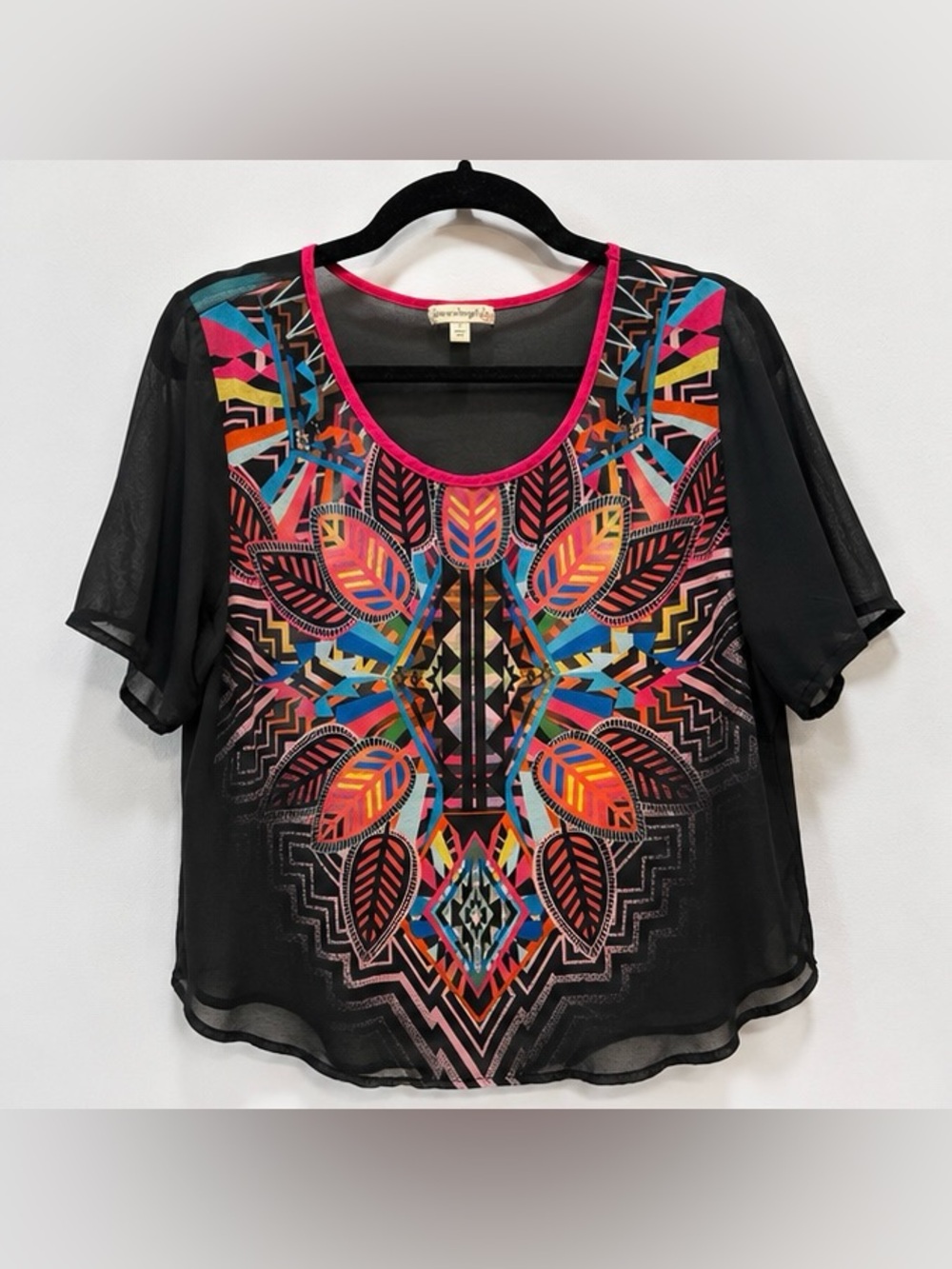 Love on a Hanger Sheer Geometric Tribal Print Crop Top Size L